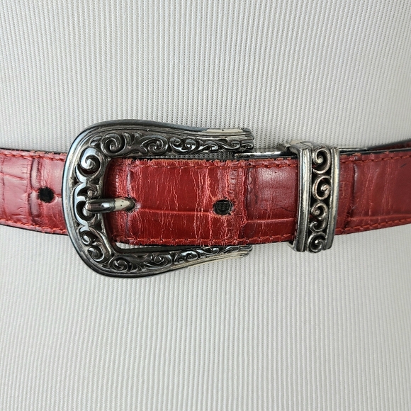 Brighton Interchangeable Red Black Leather Western Vintage Belt - Picture 3 of 11